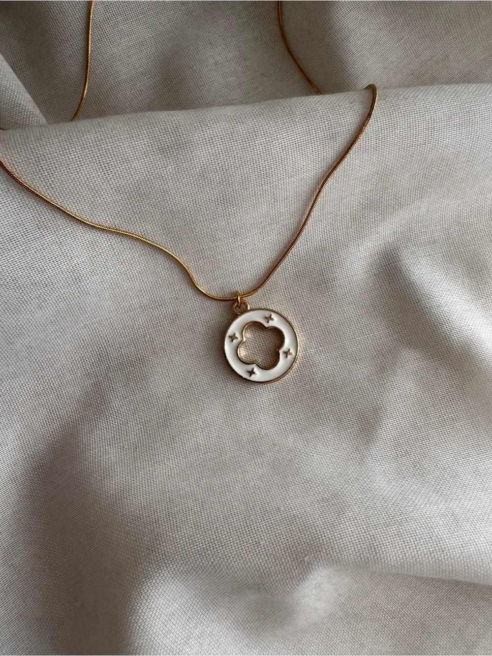 LV Louis Vuitton Upcycled Floral Motif Pendant Necklace - white and gold